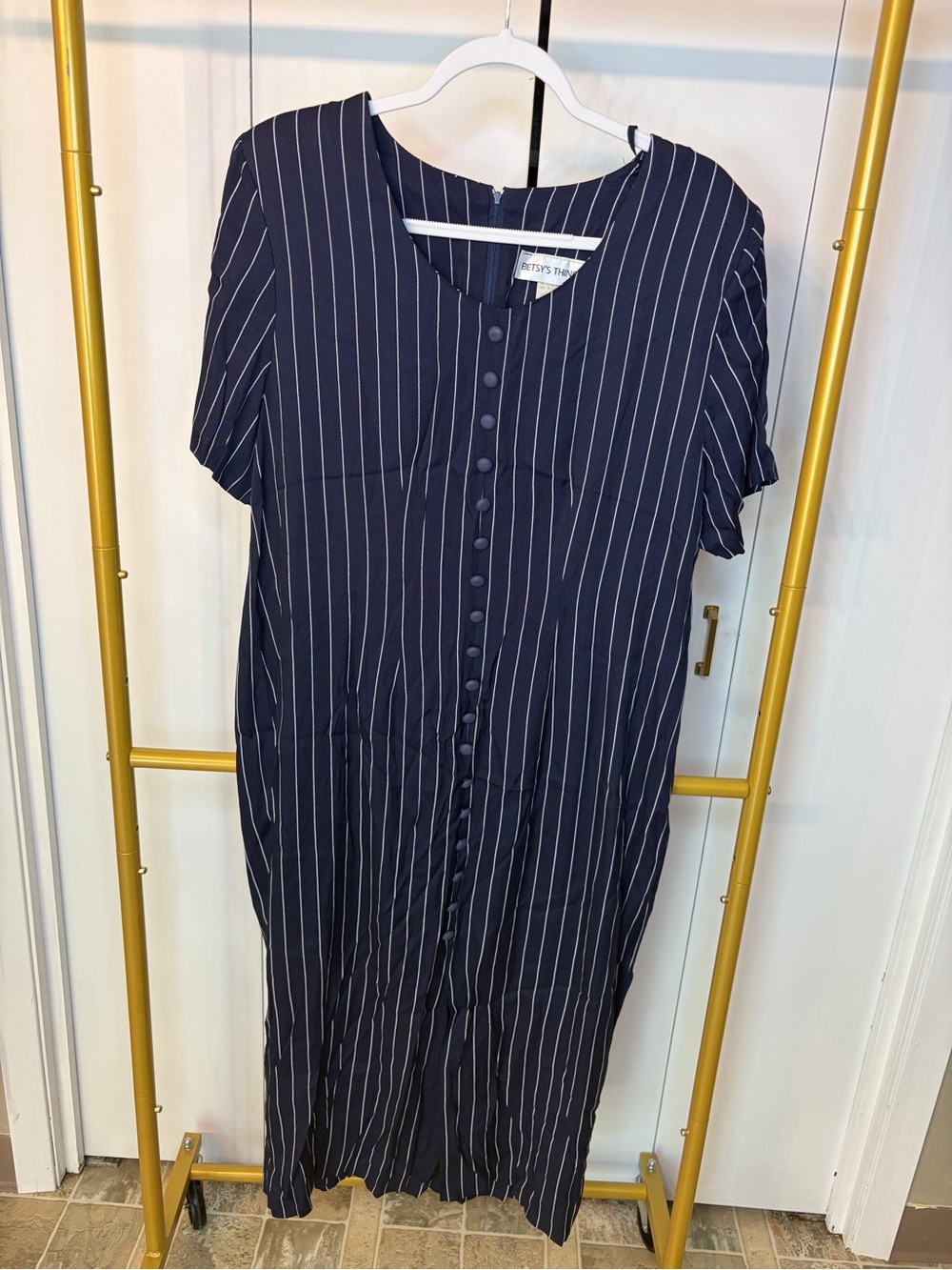 Striped Navy Button-Front Women's Dress